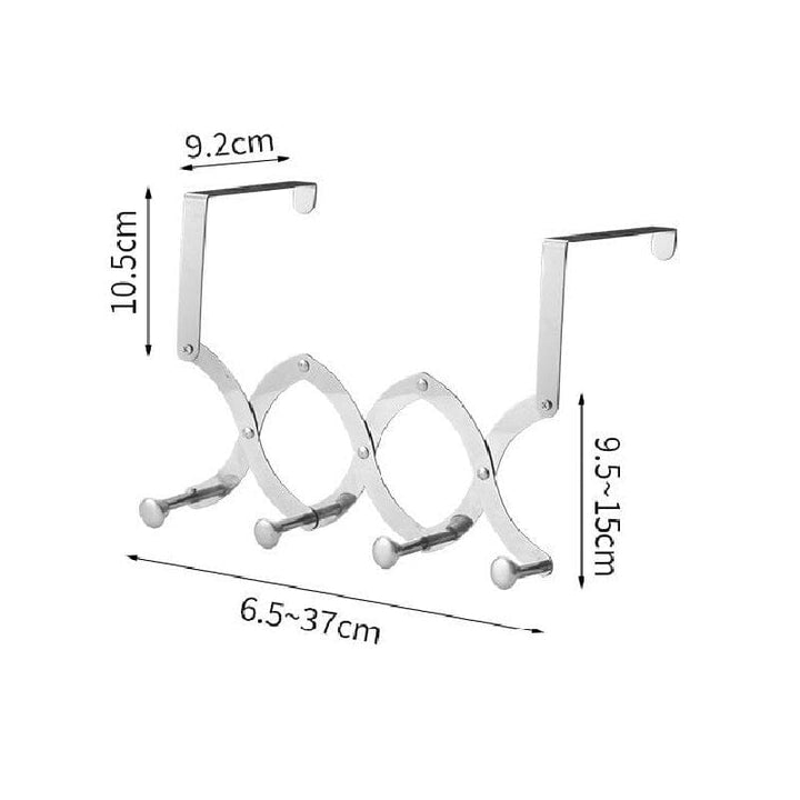 Retractable coat rack on a white door, a minimalist & effective home organization tool