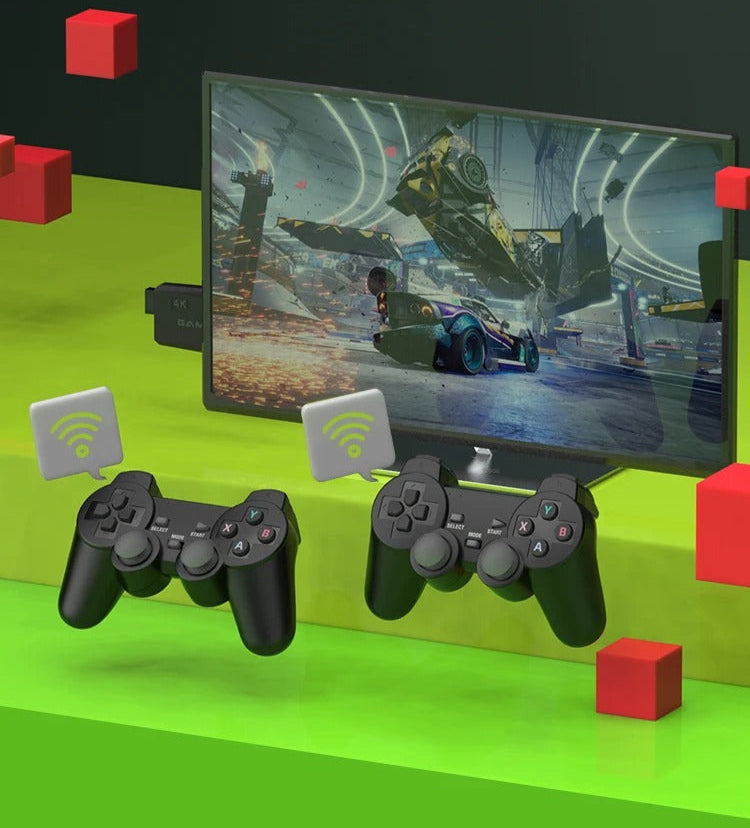 Retro gaming console with 20,000+ pre-installed classic games & two wireless controllers.