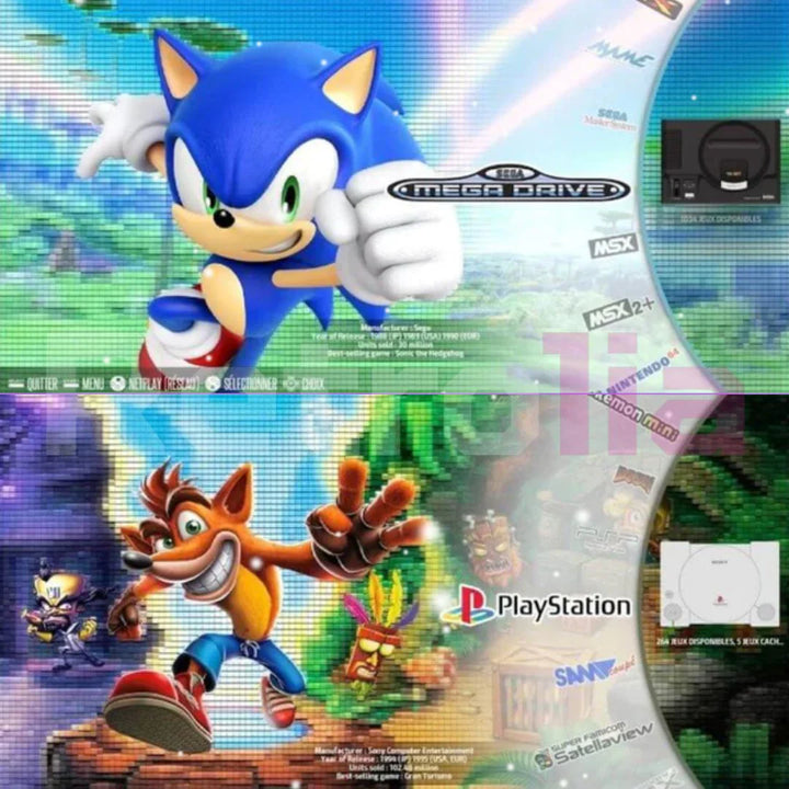 Compact retro gaming console, easy to set up for 20,000+ classic 2-player video games.
