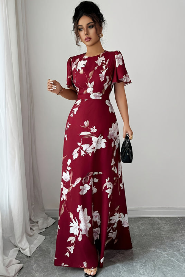 Chic retro floral pleated midi dress for women, ideal for parties or casual wear.