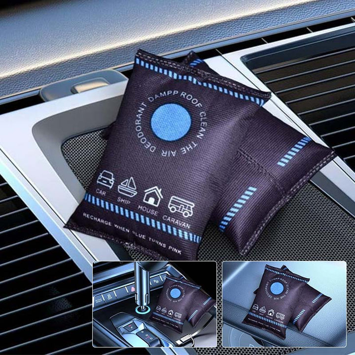 Reusable dehumidifier bag with orange indicator, perfect for home moisture control & anti-mold in cupboards.