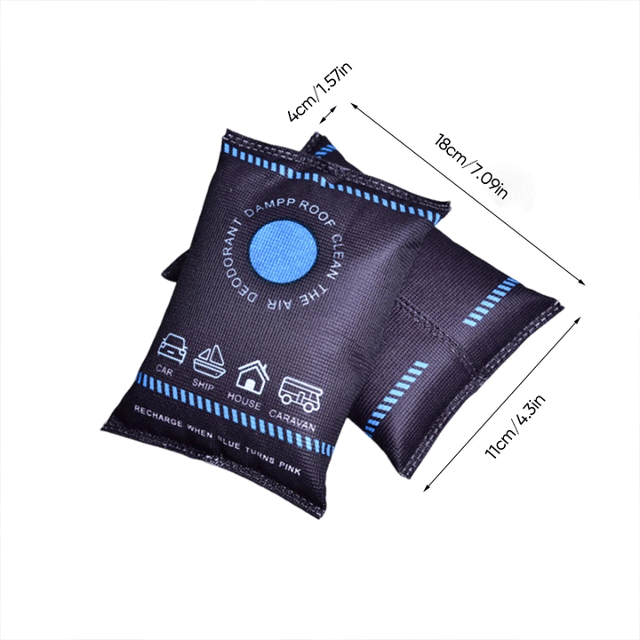 Two reusable dehumidifier bags for car accessory & home essential use, effective moisture removal.