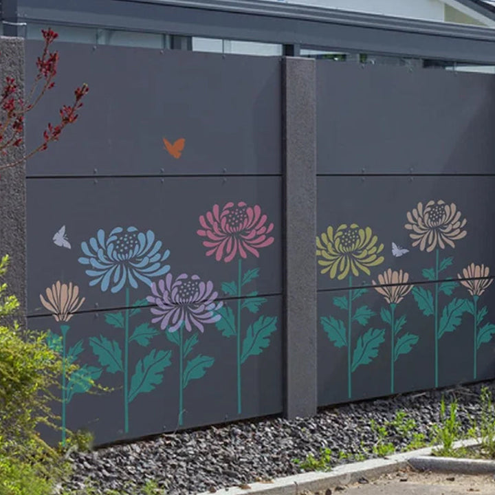 Completed wall decor featuring a floral design created with a DIY stencil kit, walldecals