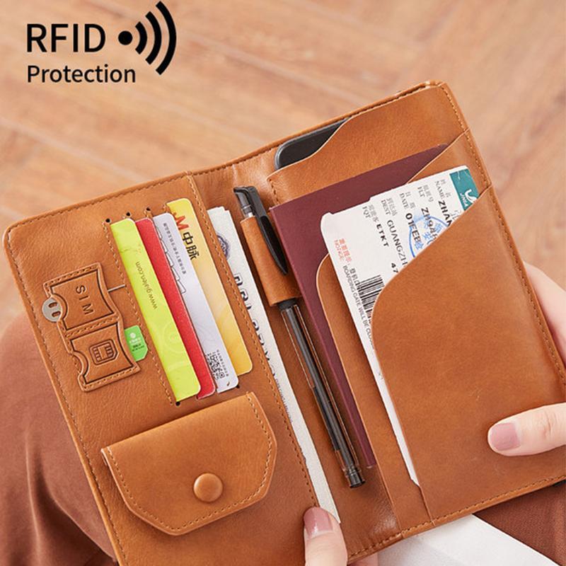 Compact RFID blocking wallet, passport holder & card organizer in black