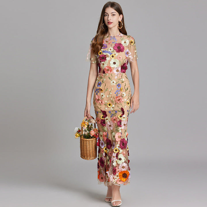 Stunning women's floral appliqué mermaid evening dress, perfect for formal events.