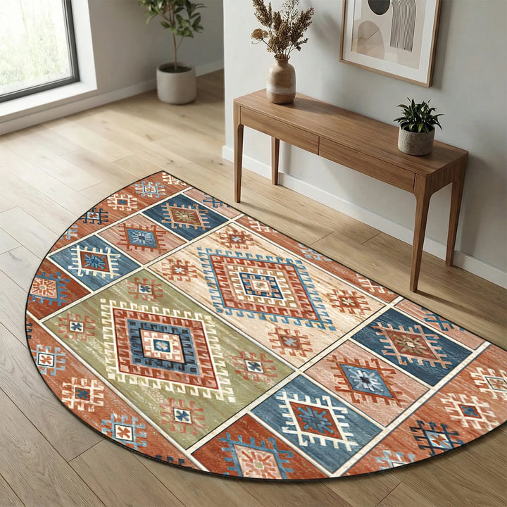 Round Flowique Mandala Area Rug, non-slip & washable for stylish home decor.