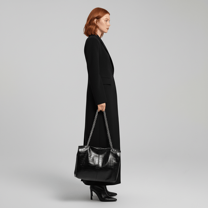 Women's ruby longline tailored coat, fitted & structured for elegant day-to-night style.