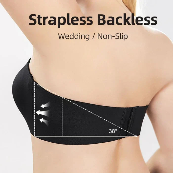 Women's strapless yoga bra: seamless, full support, and convertible for various outfits.