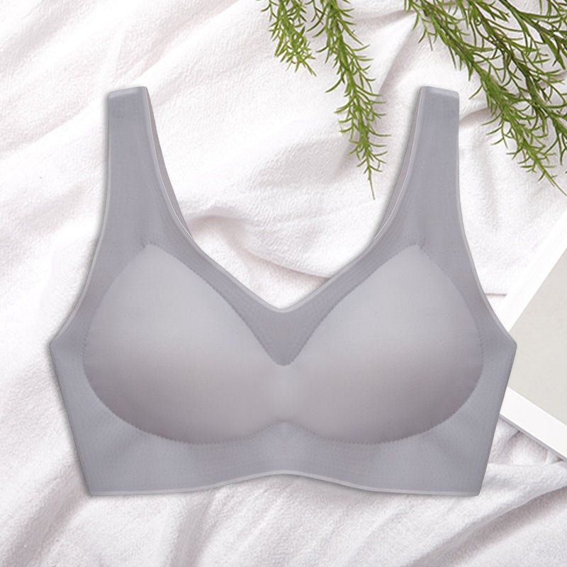 Collection of seamless wireless breathable comfort bras in various colors: nude, black, white, pink