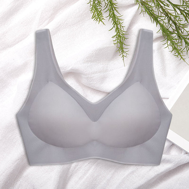 Collection of seamless wireless breathable comfort bras in various colors: nude, black, white, pink