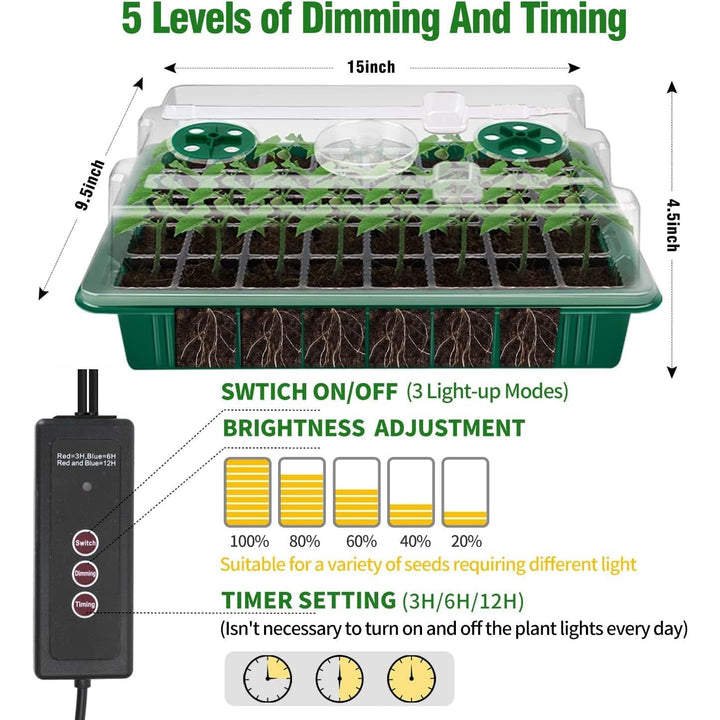 Germination kit with transparent dome, seedling tray, and bright LED plant light for quick growth