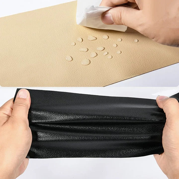 Multi-use leather repair tape for fixing scratches & rips on furniture, jackets, and auto.