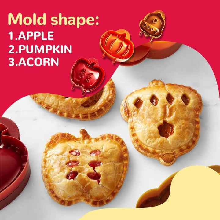 Assorted fall-themed hand pie molds for festive holiday baking and kitchen decor.