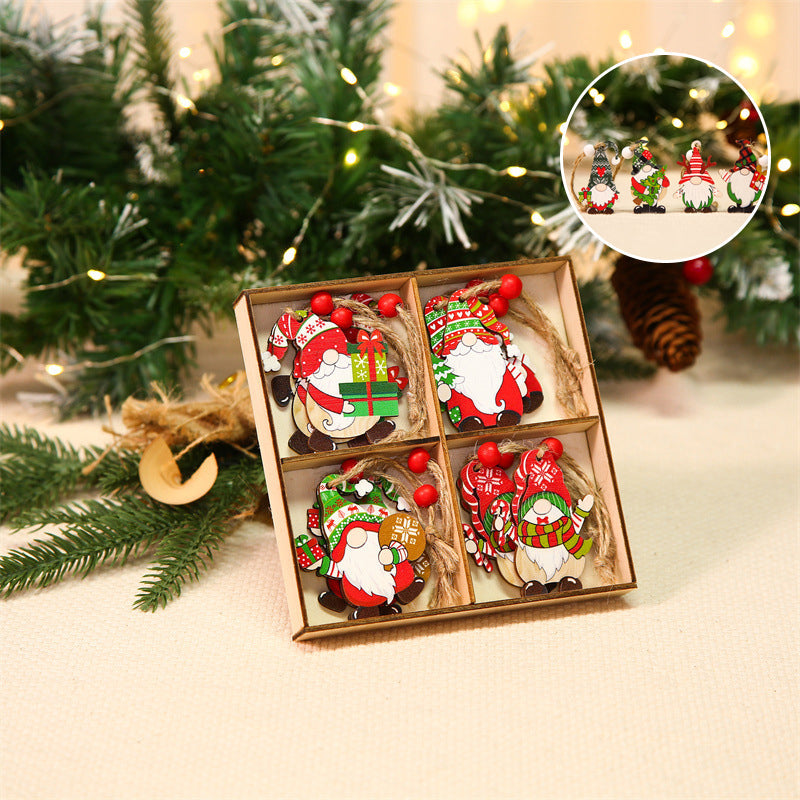Close-up of a green-hatted wooden gnome ornament, perfect for a festive holiday display