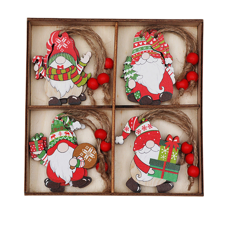 Stacked wooden gnome ornaments, demonstrating their unique designs for holiday homedecor