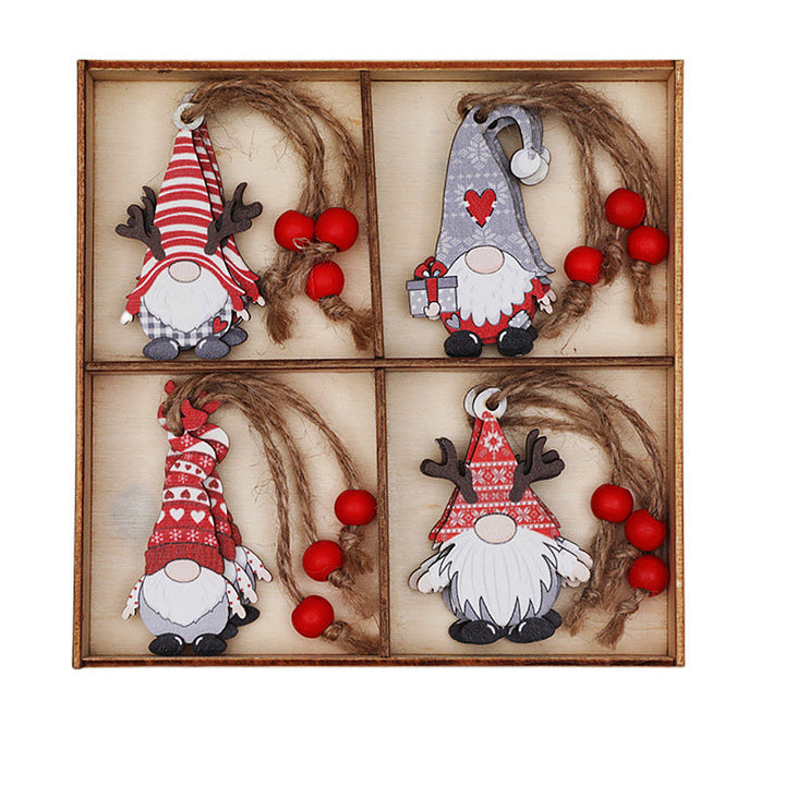 Three distinct wooden gnome ornaments, representing a charming Christmas and festive gift