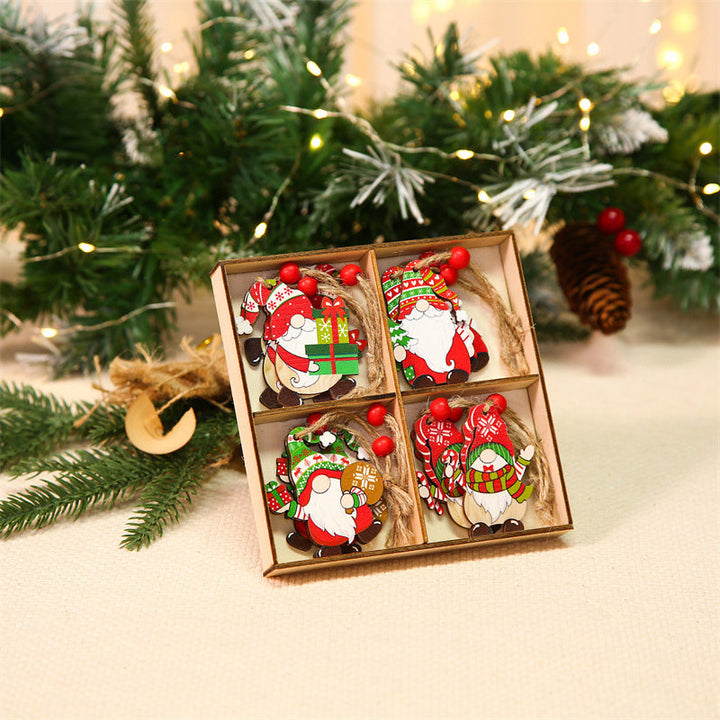 Assorted wooden gnome ornaments with distinct hats and beards, festive holiday decor set