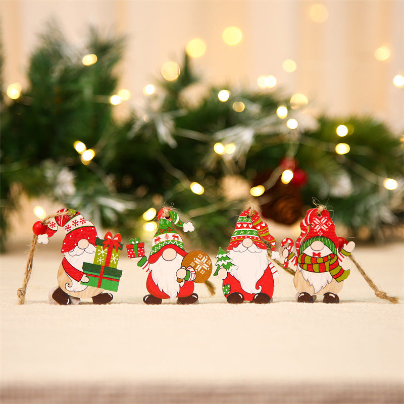 Detailed shot of a red-hatted wooden gnome ornament, a cute addition to any Christmas tree
