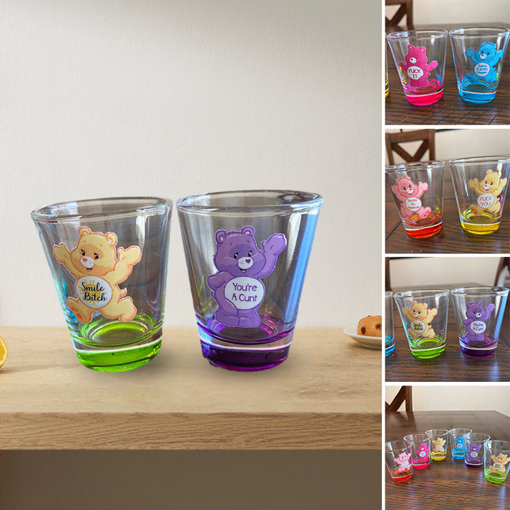 Unisex shot glass set, 6 pieces, each with a charming and humorous bear print