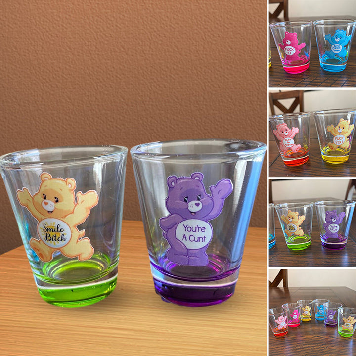 Bar accessories: six shot glasses adorned with cute and funny bear graphics