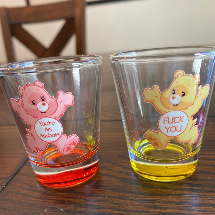 Humorous bear shot glasses, set of 6, ideal glassware for bar accessories