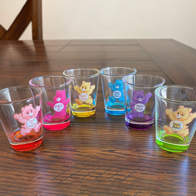 Close-up of a single bear shot glass, showcasing the unique bear design