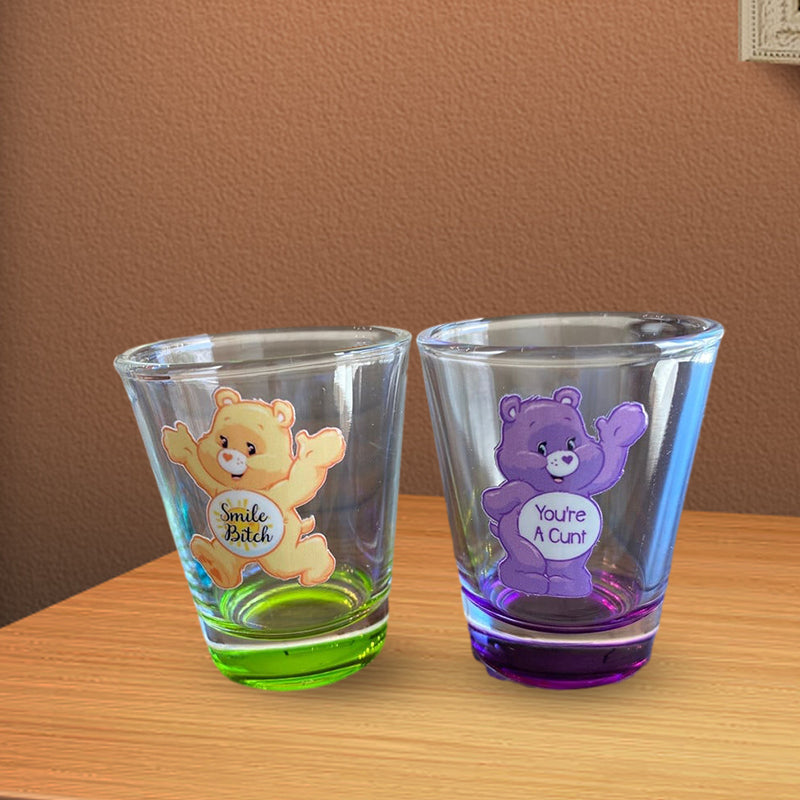 Party supplies: set of 6 shot glasses featuring various playful bear designs