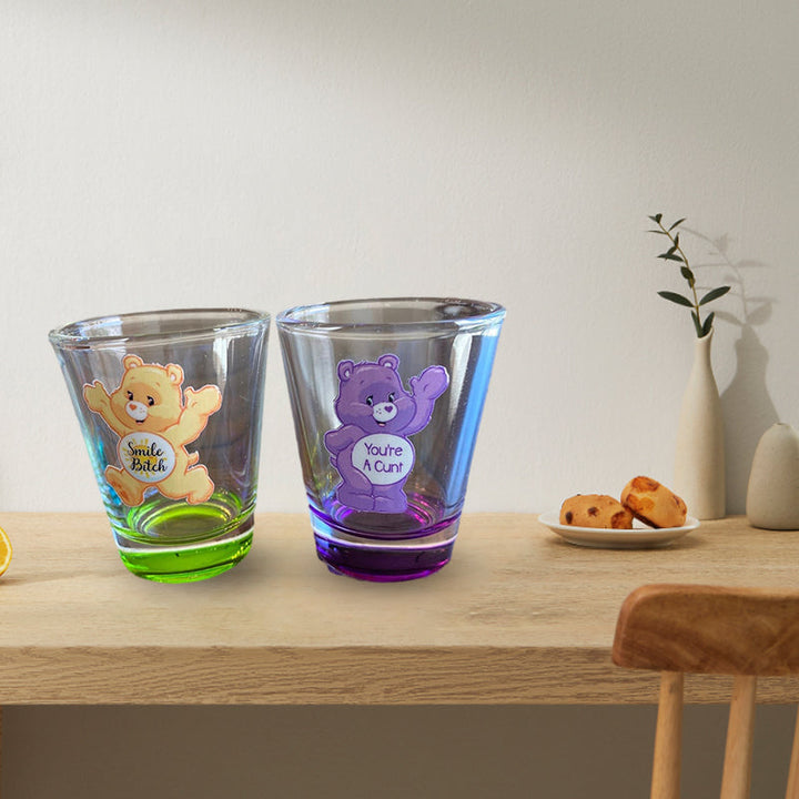 Funny bear shot glasses, full set of 6, excellent for novelty glassware collections
