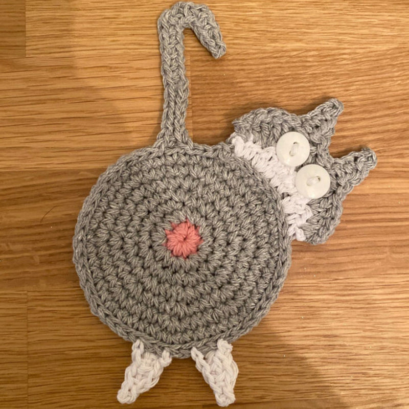 Creative cat butt coaster with detailed tail design; fun home decor for animal lover.