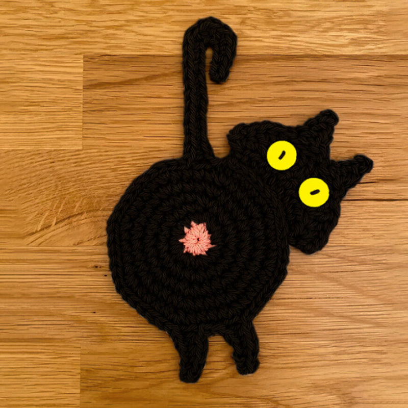 Unique cat butt coaster featuring a striped tail, perfect handmade gift for cat lovers.