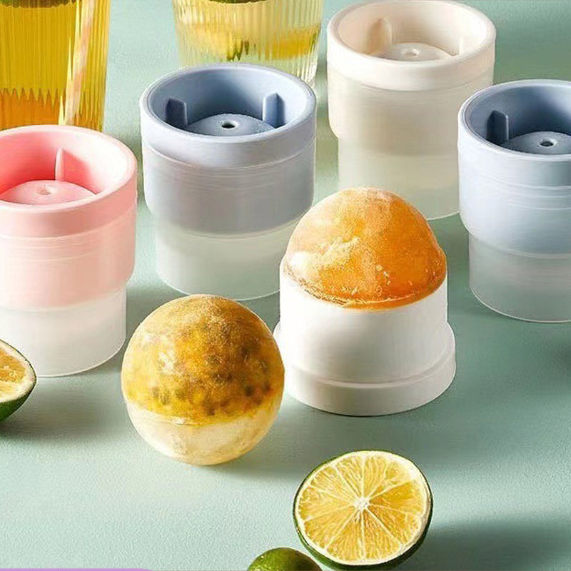 Set of stackable circular sphere ice ball molds, perfect for cocktails and drinks, made from food-grade silicone.