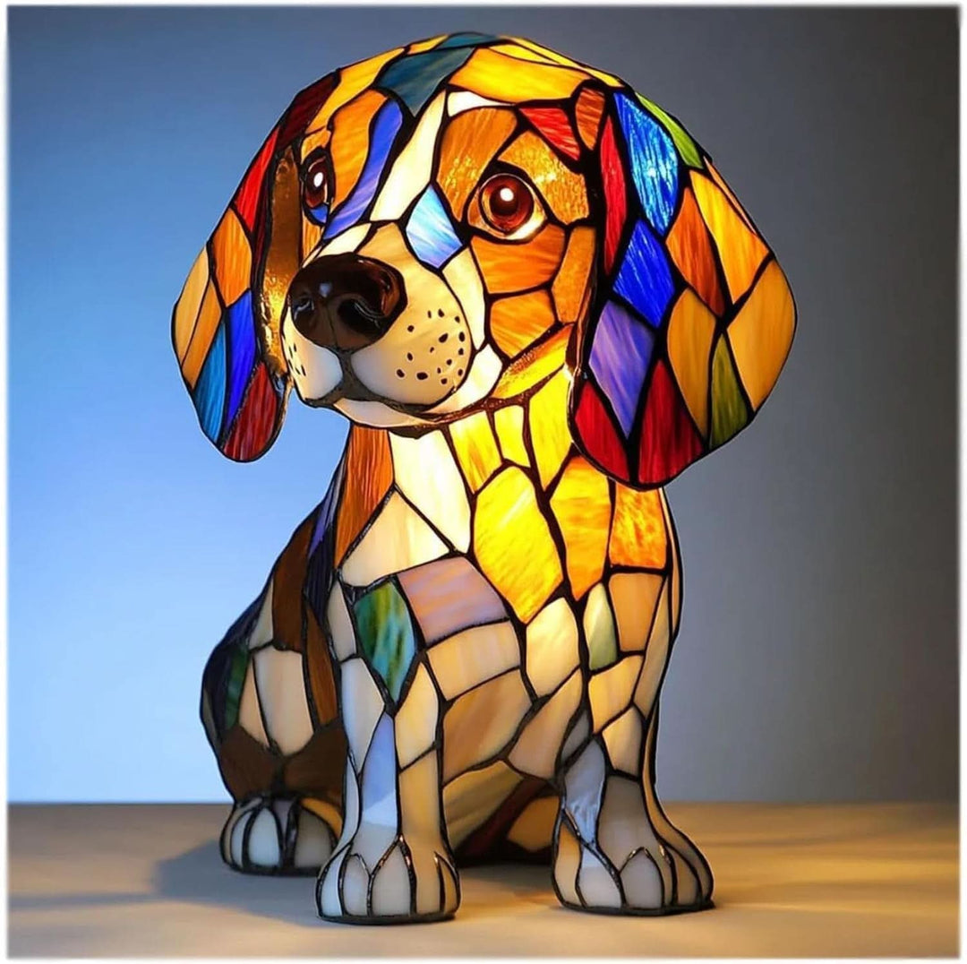 Cute shimmering dog LED night light, a charming animal statue for kids' rooms or gifts.