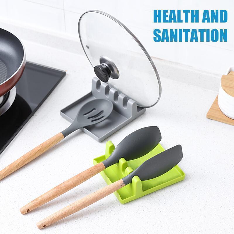 Silicone Kitchen Utensil Rest, heat resistant spatula holder for cooking and organization, food grade