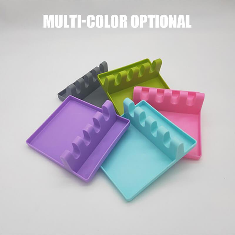 Heat resistant kitchen utensil holder, silicone spatula rest, keeps counters tidy while cooking