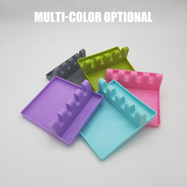 Heat resistant kitchen utensil holder, silicone spatula rest, keeps counters tidy while cooking