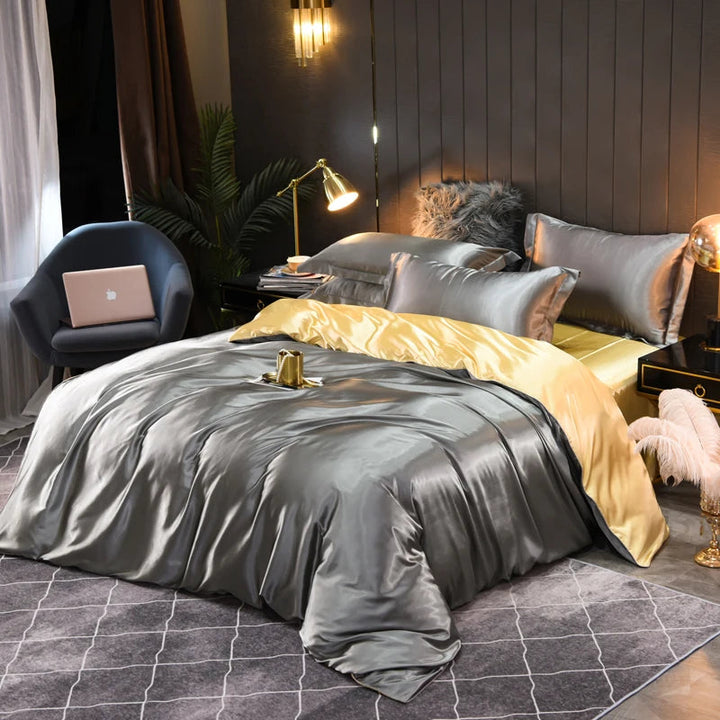 Luxurious silky satin sheets for an elegant bedroom, ensuring comfortable and smooth sleep.