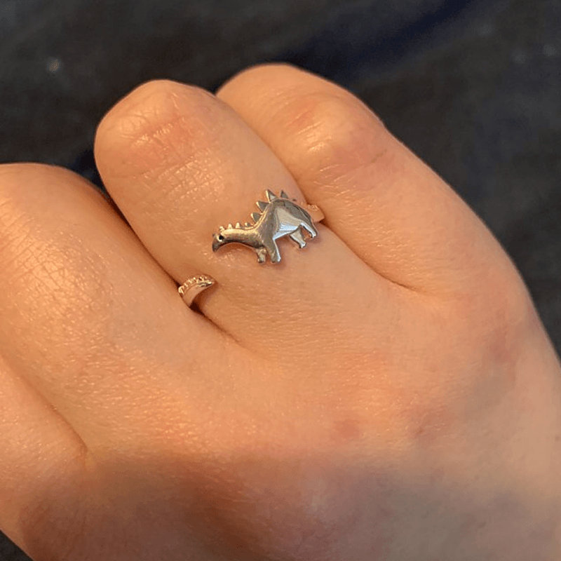 Silver adjustable dinosaur ring, cute animal jewelry for men and women, unique dino lover gift