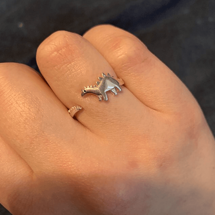 Silver adjustable dinosaur ring, cute animal jewelry for men and women, unique dino lover gift