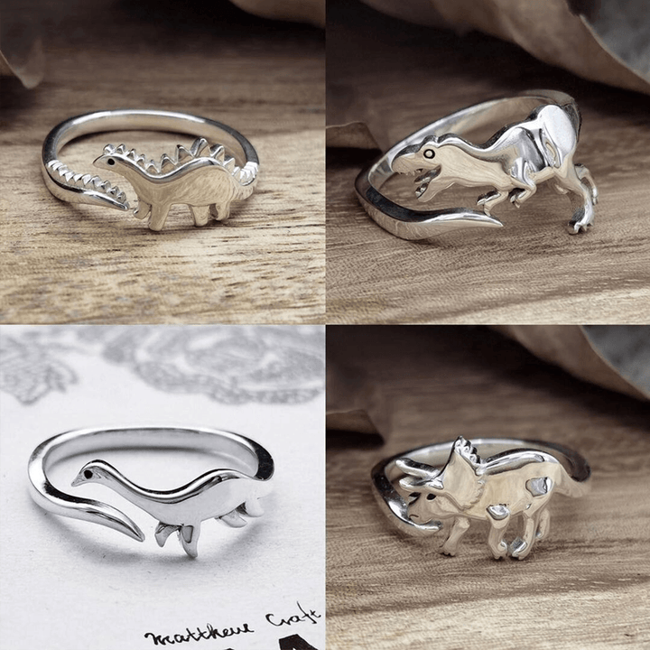 Cute silver dinosaur ring, adjustable band for comfortable fit, perfect unique gift for dino lovers
