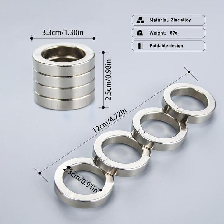 Sleek metallic folding four-finger fidget ring, an effective stress relief and focus aid.