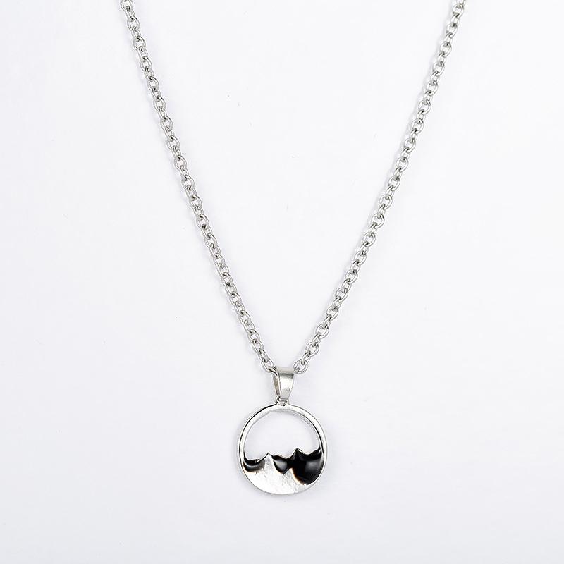 Silver alloy mountain necklace, designed for couples, symbolizing outdoor adventure and lasting connection.