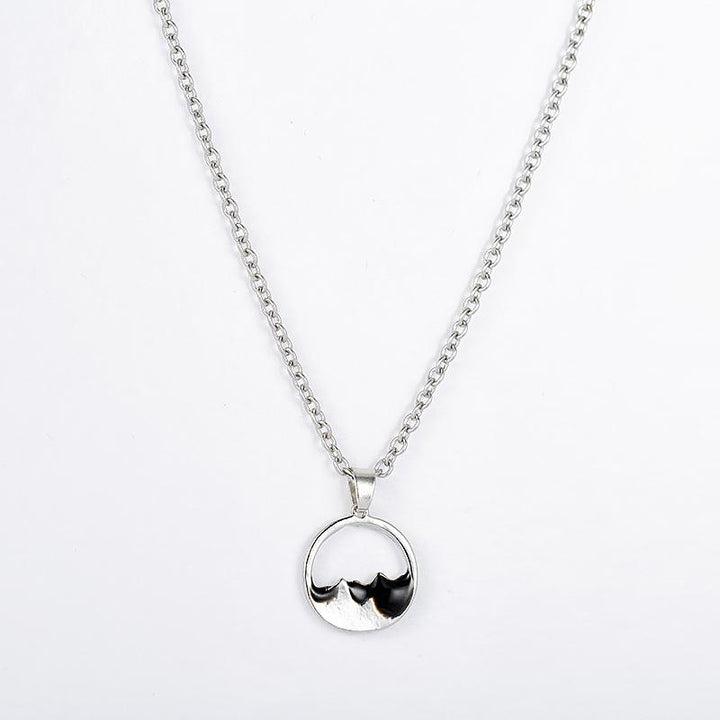 Silver alloy mountain necklace, designed for couples, symbolizing outdoor adventure and lasting connection.