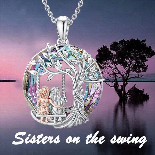 Silver Tree of Life sister crystal pendant necklace, a thoughtful gift for women