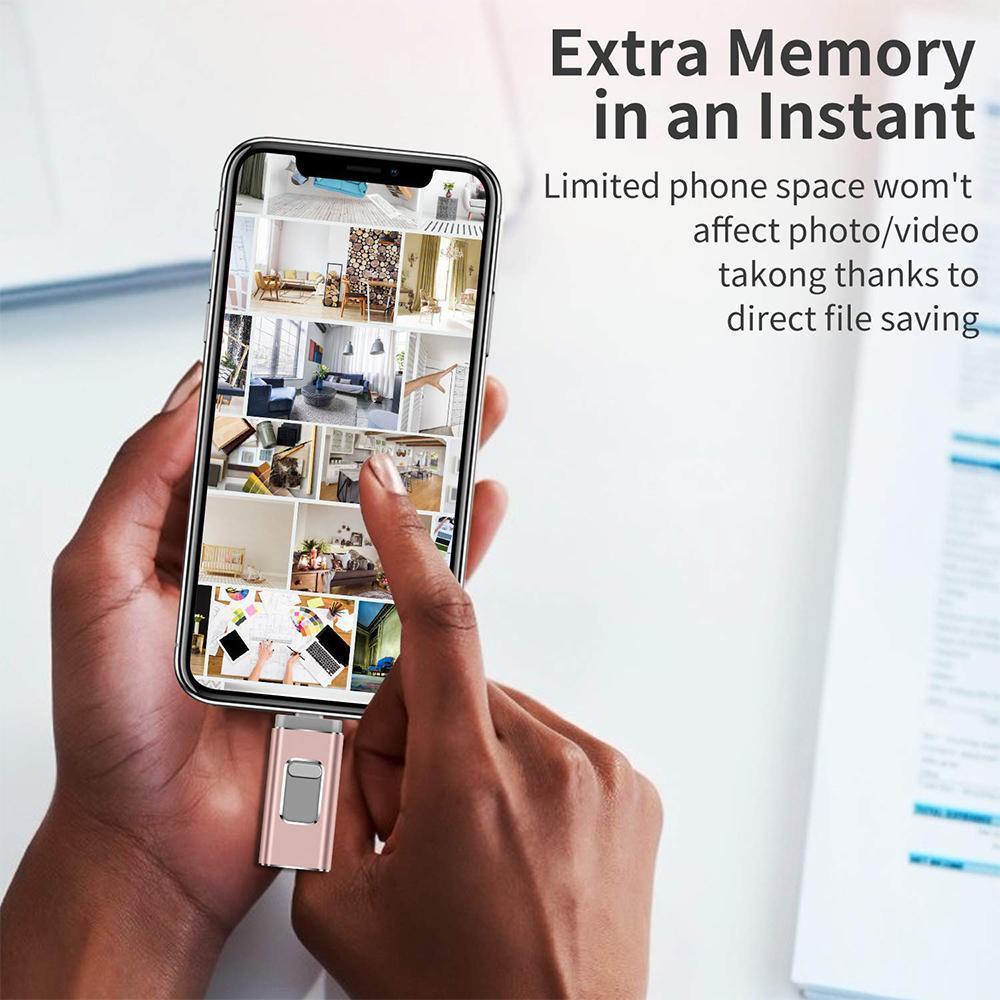 Black USB flash drive designed for Android and iPhone data storage and backup