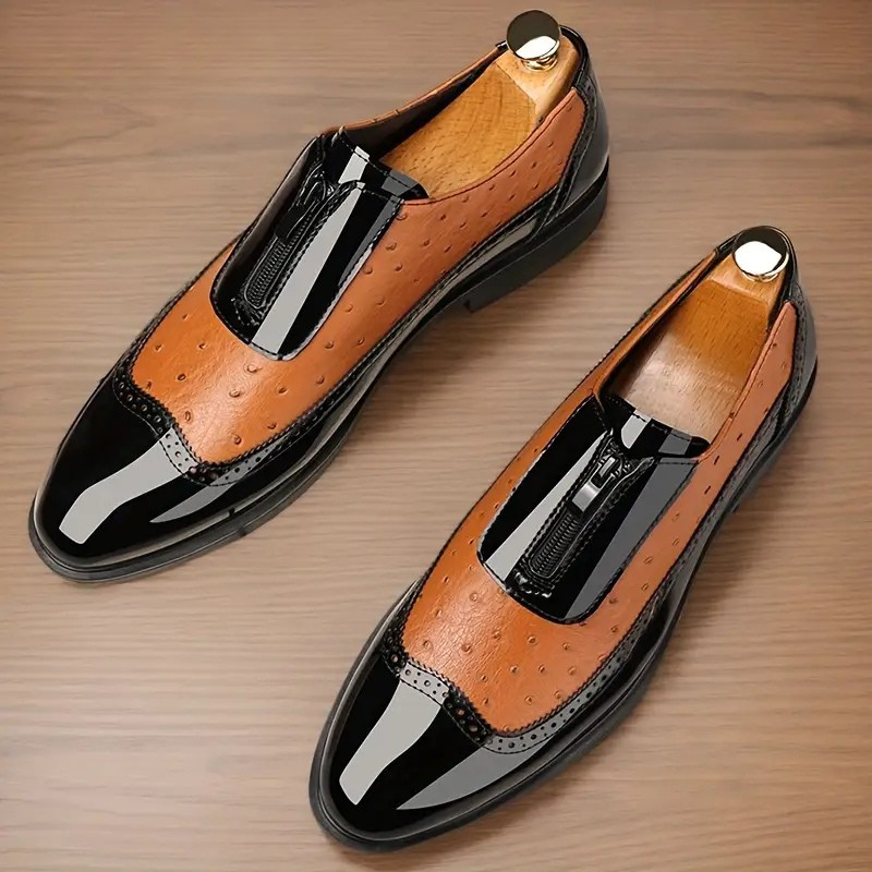 Professional men's Oxford dress shoes with convenient side zip. Sleek, comfortable formal footwear.