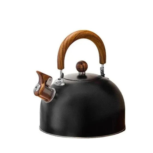 Essential kitchen appliance: stainless steel whistling kettle with insulated handle for safe & quick water boiling.