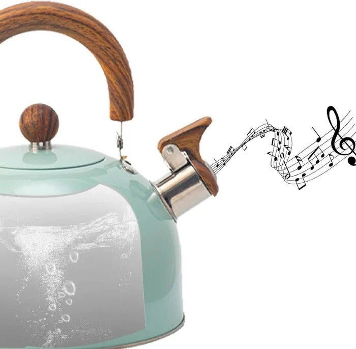 High-quality stainless steel coffee kettle with a loud whistle and insulated handle, suitable for gas, electric & induction.