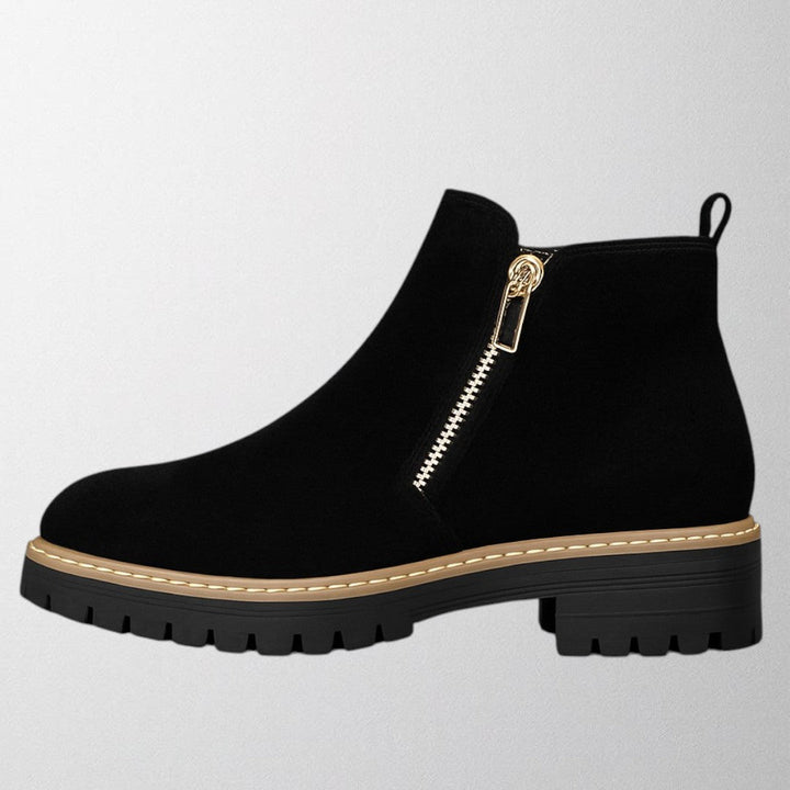 Sleek women's round toe side zip shoes, versatile for office, casual, or evening wear.