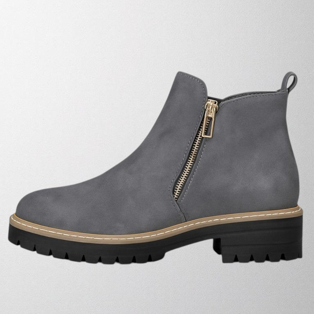 Comfortable ladies' round toe shoes with convenient side zip, perfect for elegant everyday style.