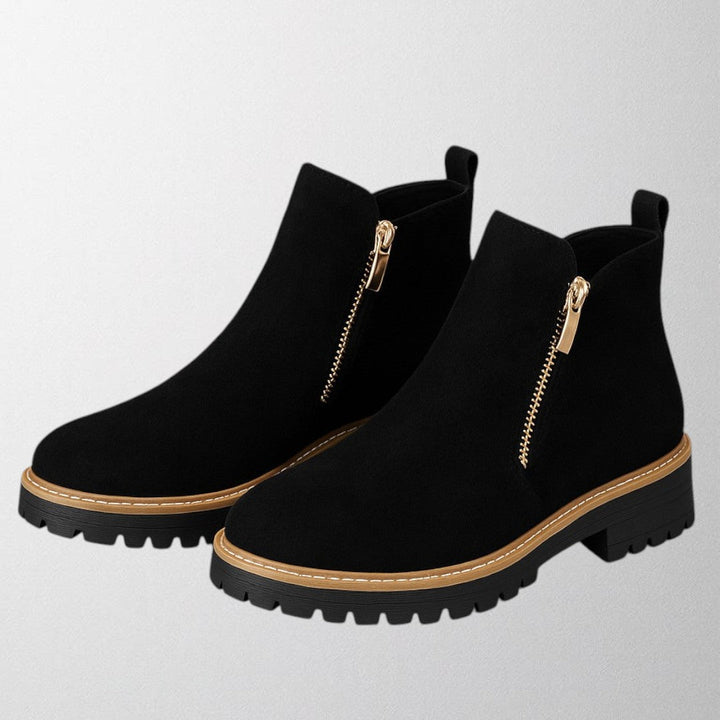 Stylish women's round toe fashion shoes with side zip, suitable for dressy or relaxed ensembles.